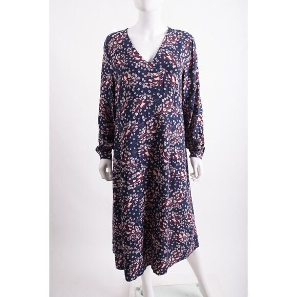 Boden Womens Easy Midi Dress UK 14 US 10 Navy Autumnal Leaves Long Sleeve NWT - Picture 1 of 6